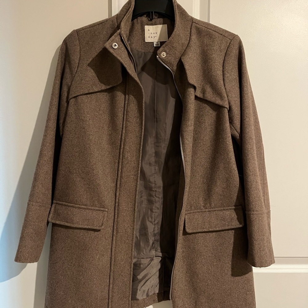 A New Day Brown Trench Coat with Tailored Fit and Mid-Length